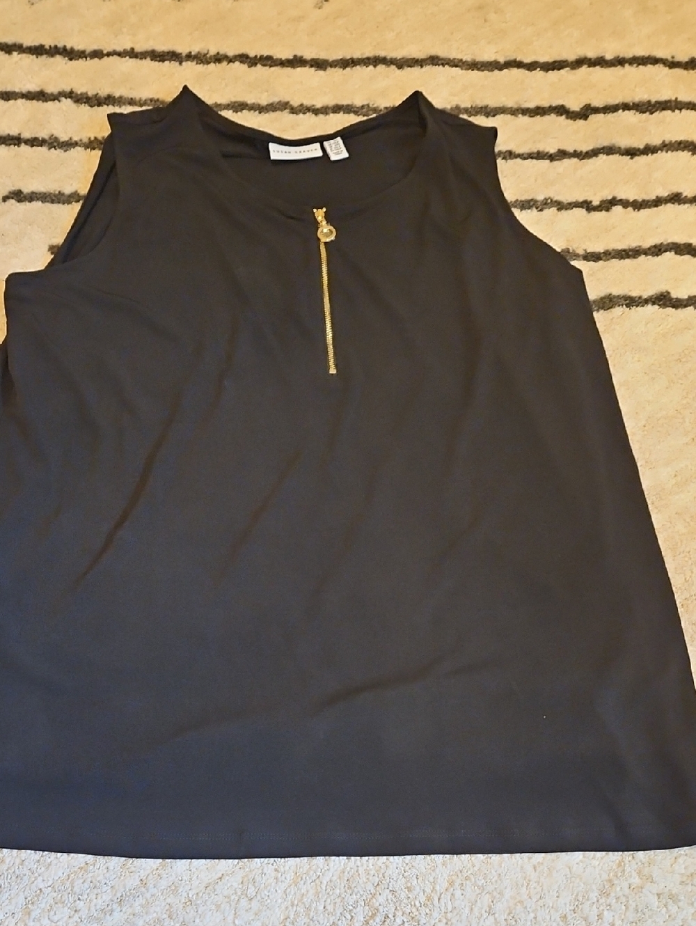 Susan Graver Black Sleeveless Tank with Gold Zip Detail